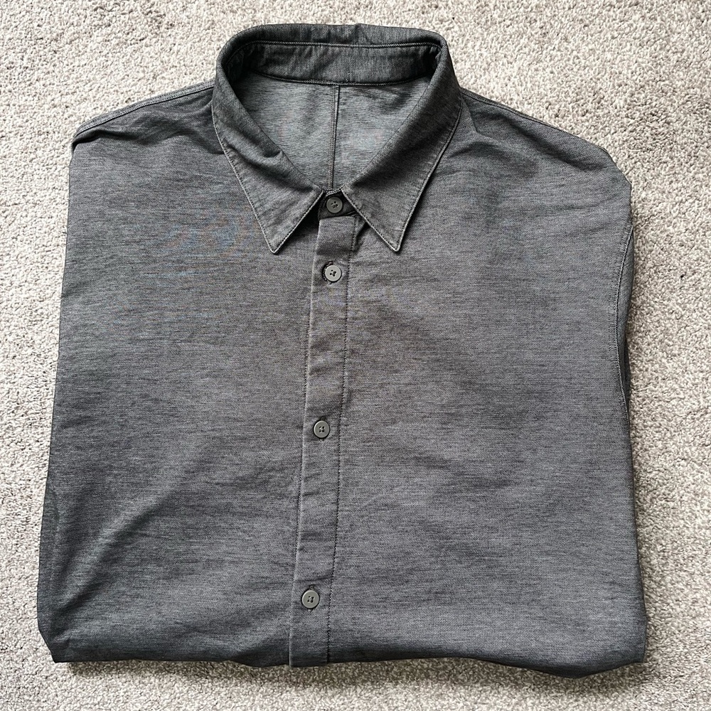 Lululemon Commission Long-Sleeve Shirt Slim Fit Enzyme Dye Grey Size Large EUC - Picture 7 of 10